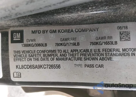 2019 Chevrolet Spark 1Lt Cvt from USA, damaged, VIN KL8CD6SA9KC726556